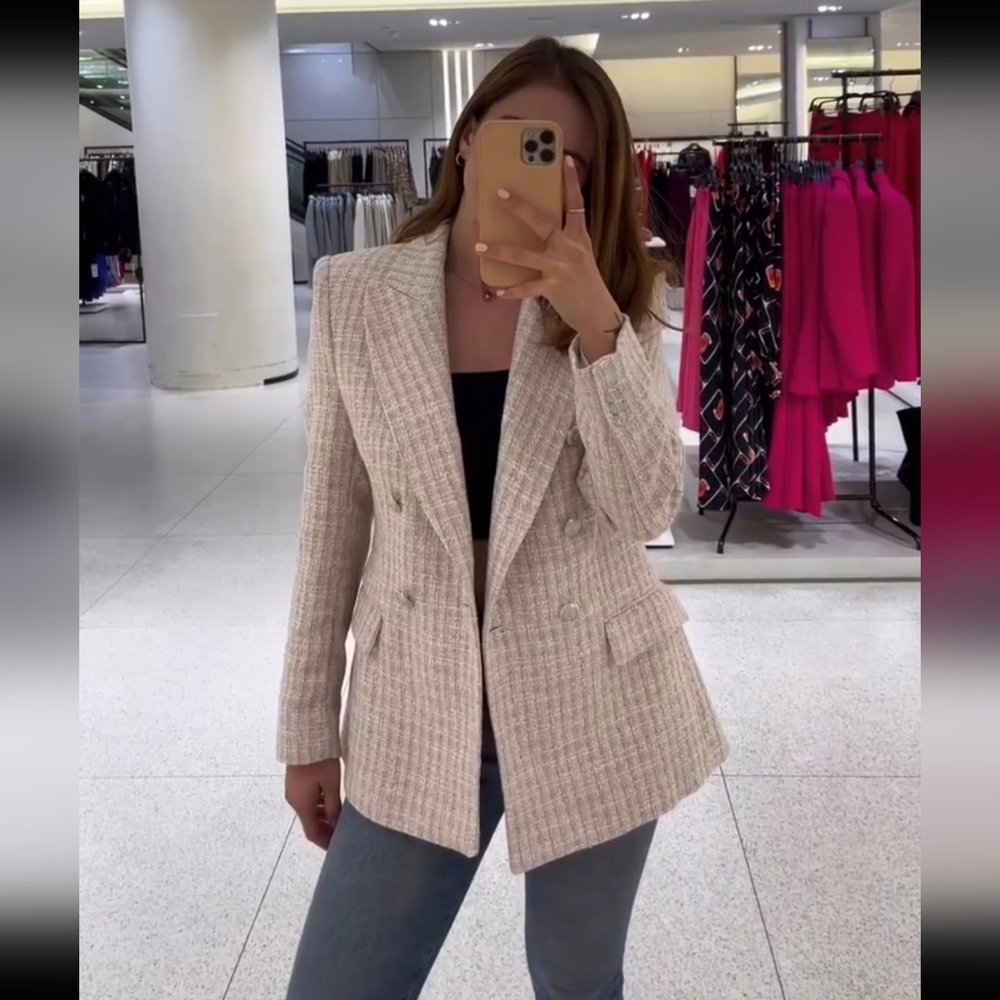 NWT Zara Textured Tweed  Blazer Pink size XS